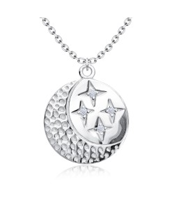 Beautiful Stars and Moon Shaped Silver Necklace SPE-5243